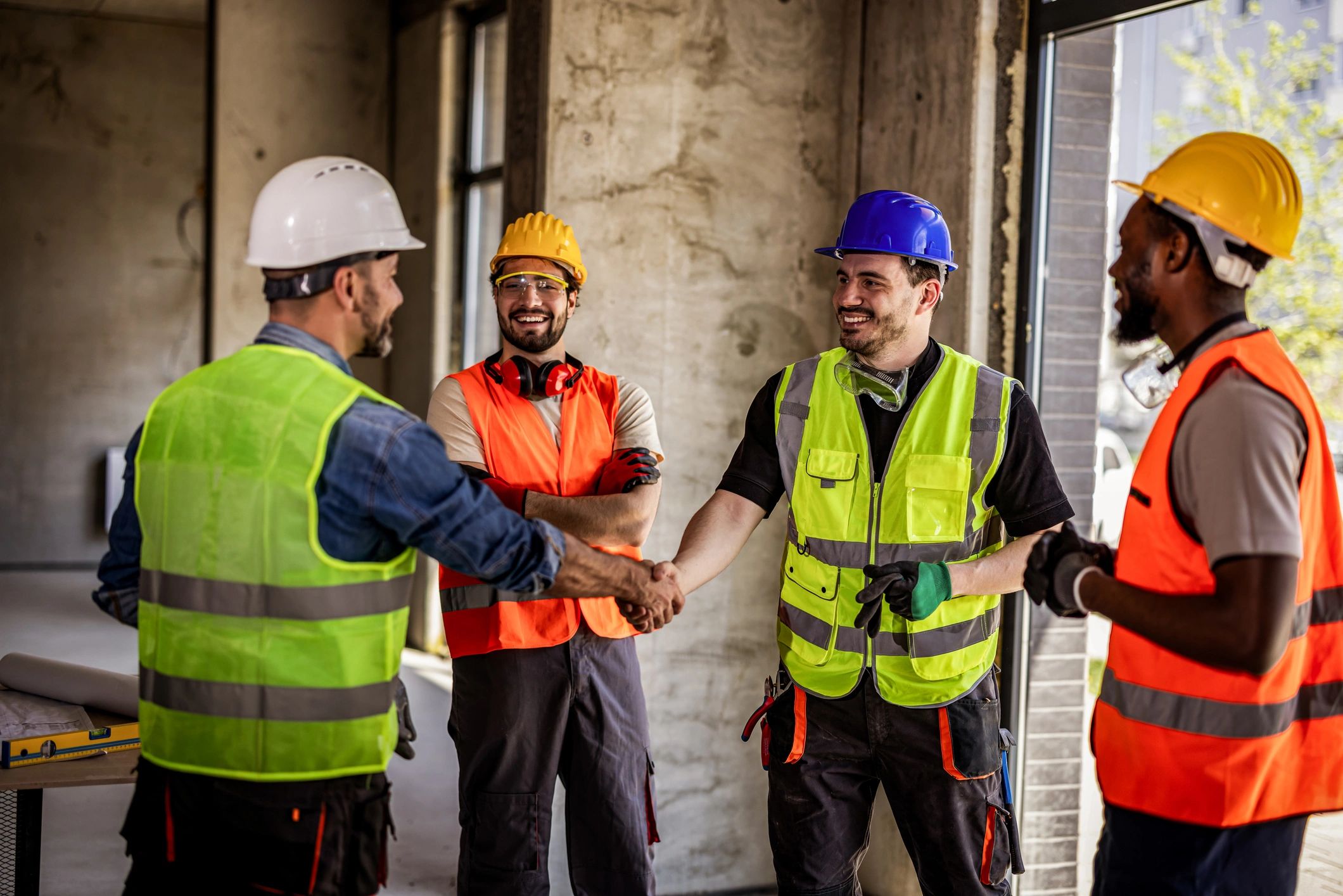 Construction professionals collaborating on a project